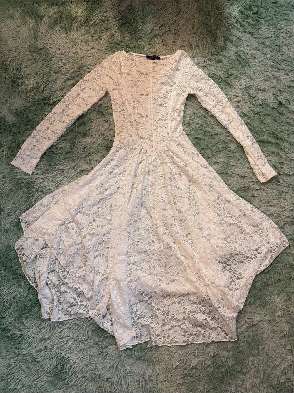White Lace Long-Sleeve Fit & Flare Dress